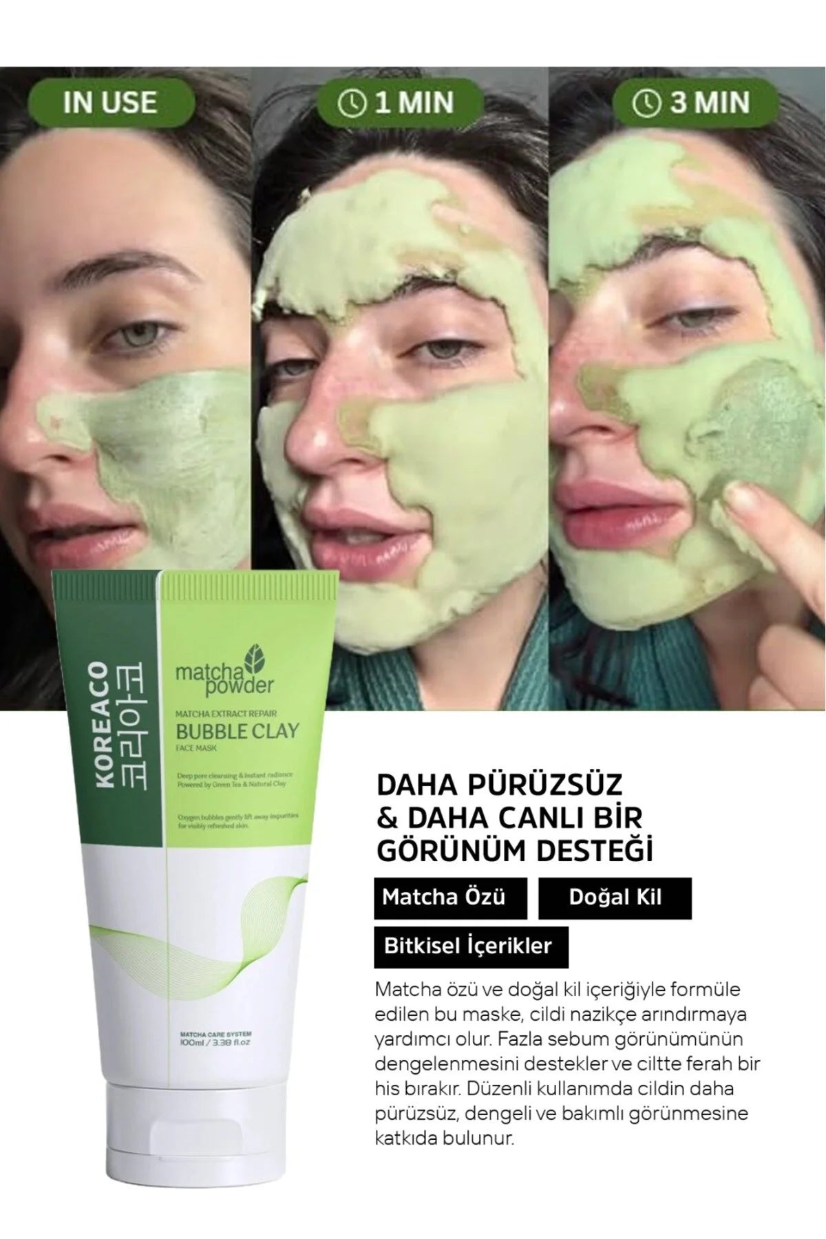 KOREACO Matcha Bubble Clay Face Mask 100ml – Diepe Reiniging & Stralende Huid met Groene Thee