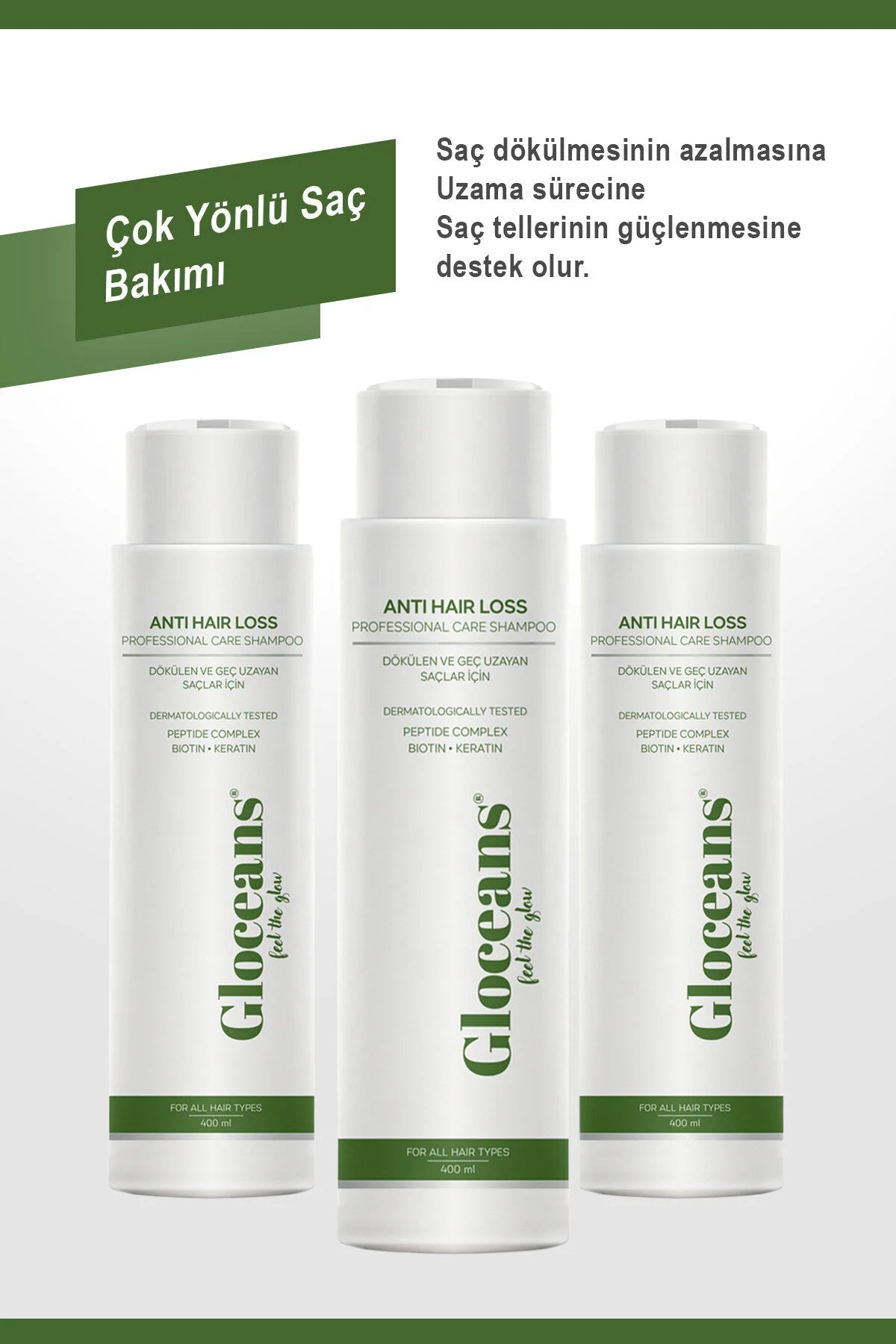 Gloceans Peptide Complex Shampoo met Biotine & Keratine - Versterkende Hoofdhuid- & Haarverzorging - Anti-Haaruitval - Snelle Haargroei - Herstellende - Voedende Shampoo - 400 ml