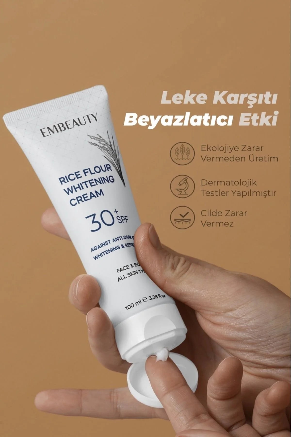 EMBEAUTY Rice Flour Brightening Cream SPF30+ 100 ml | Voor Gezicht en Lichaam | Met Arbutin en Hyaluronzuur