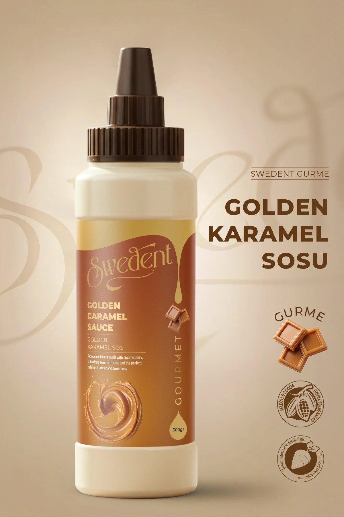 Swedent Golden Caramel Saus – Witte Chocoladesaus met Karamelsmaak – Voor Koffie, Desserts, Pannenkoeken & IJs – 300 g