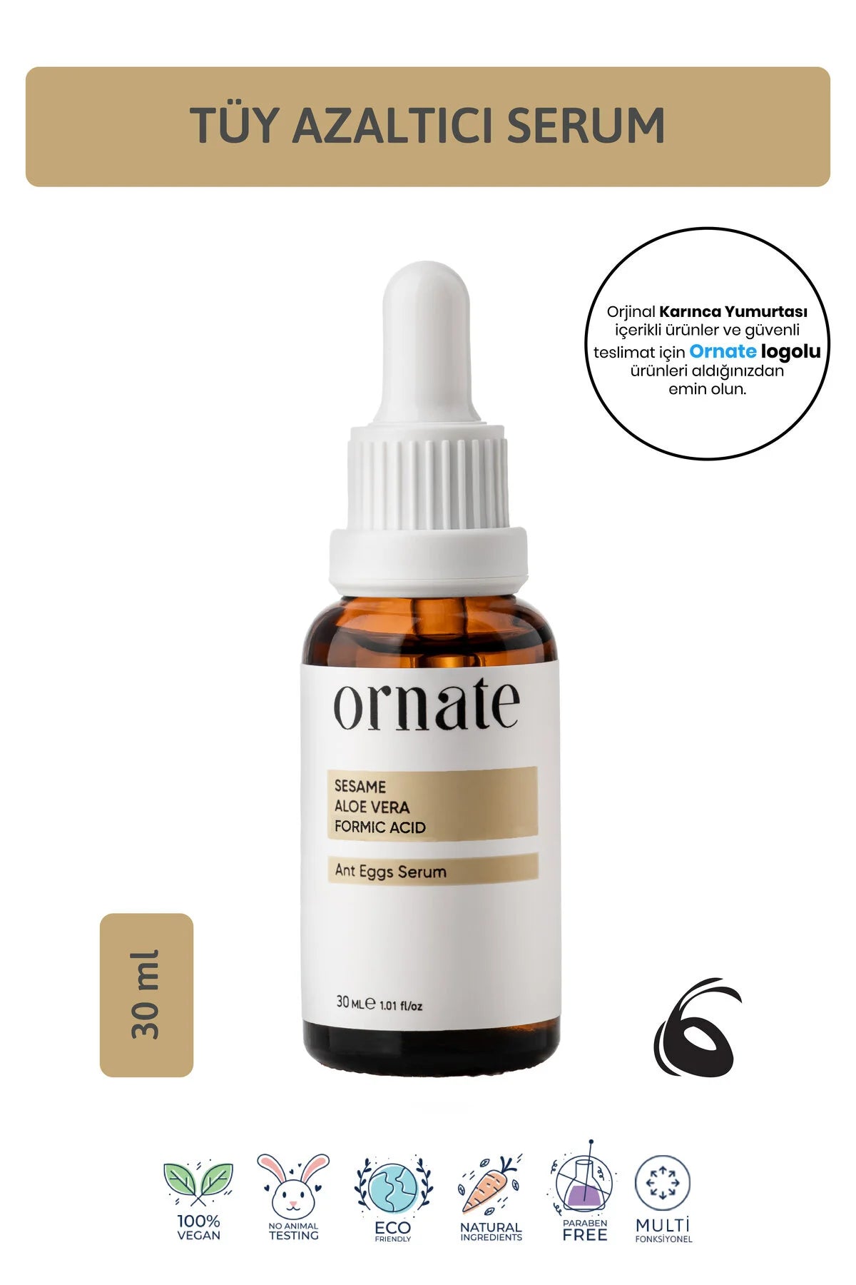 ORNATE Ant Egg Oil Ontharings- en HaarVerminderend MierenEieren Serum 30 ml Mierenzuur Aloë vera Kokos Olie & Sesam Olie