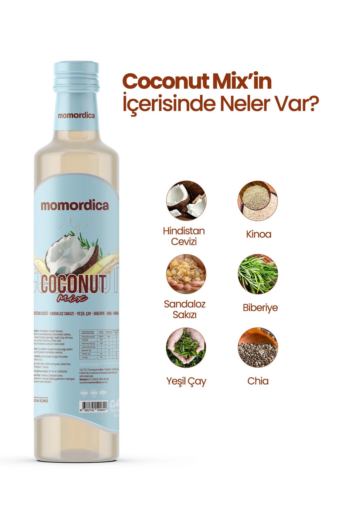 Momordica Coconut Mix - Verfrissende Kokosdrank met Groene Thee / Chia & Quinoa / Sandalozhars & L-Carnitine - 1 Fles van 250 ml