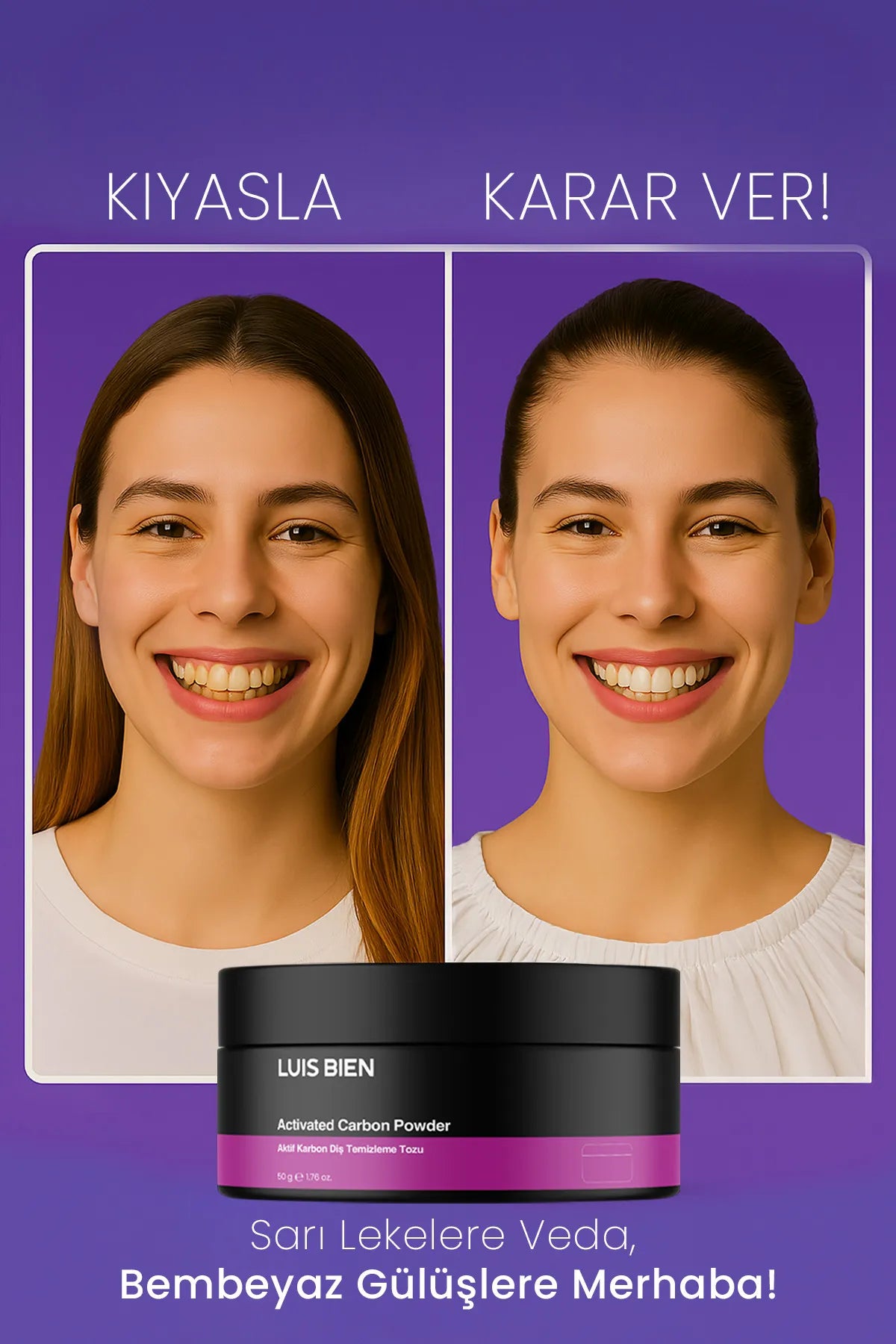 Luis Bien - Geactiveerde Koolstof Tandenbleekpoeder - Tegen sigaretten- thee- en koffievlekken - Zuiverend & Witmakend Effect - Natuurlijke formule - 50 gram