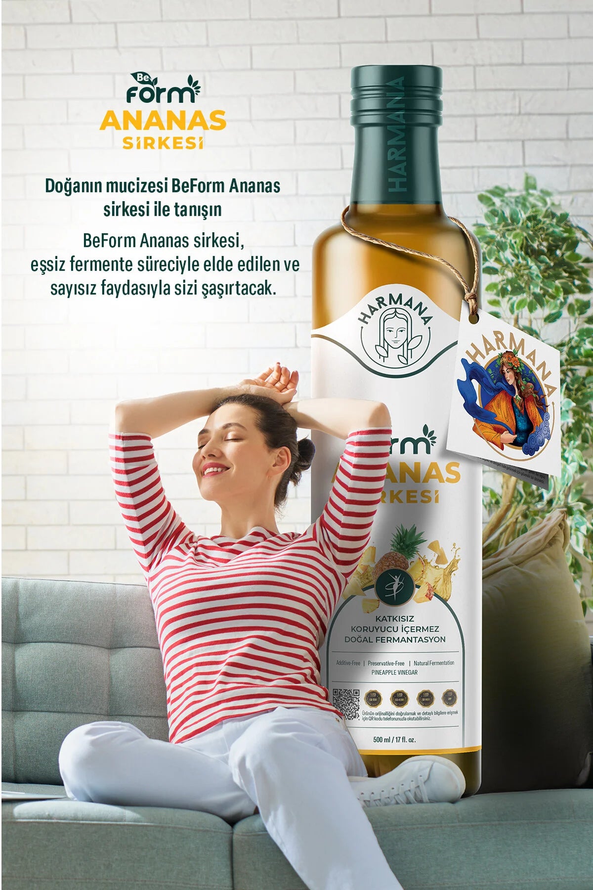 Harmana BeForm Ananas Sirkesi – Ananasazijn – Natuurlijk Gefermenteerd – Ongefilterd & Ongepasteuriseerd – 500 ml