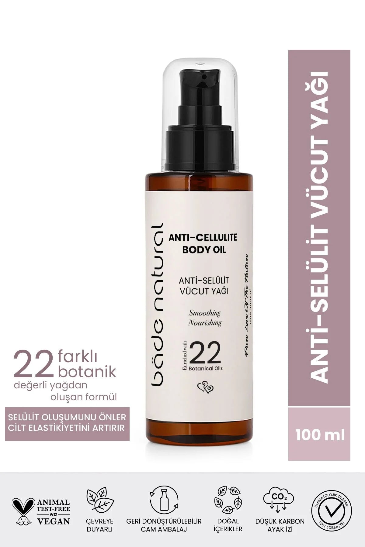 Bade Natural Anti-Cellulite Body Oil - Vegan - Smoothing Nourishing 22 Botanical Oils - Intensieve anti-cellulitis verstevigende en gladmakende lichaamsverzorgingsolie 100% natuurlijk - Verrijkt met 22 Botanische oliën - Alle huidtypen - 100 ml