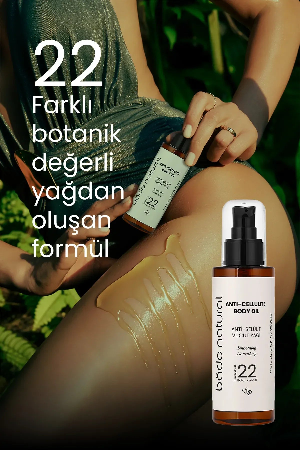 Bade Natural Anti-Cellulite Body Oil - Vegan - Smoothing Nourishing 22 Botanical Oils - Intensieve anti-cellulitis verstevigende en gladmakende lichaamsverzorgingsolie 100% natuurlijk - Verrijkt met 22 Botanische oliën - Alle huidtypen - 100 ml