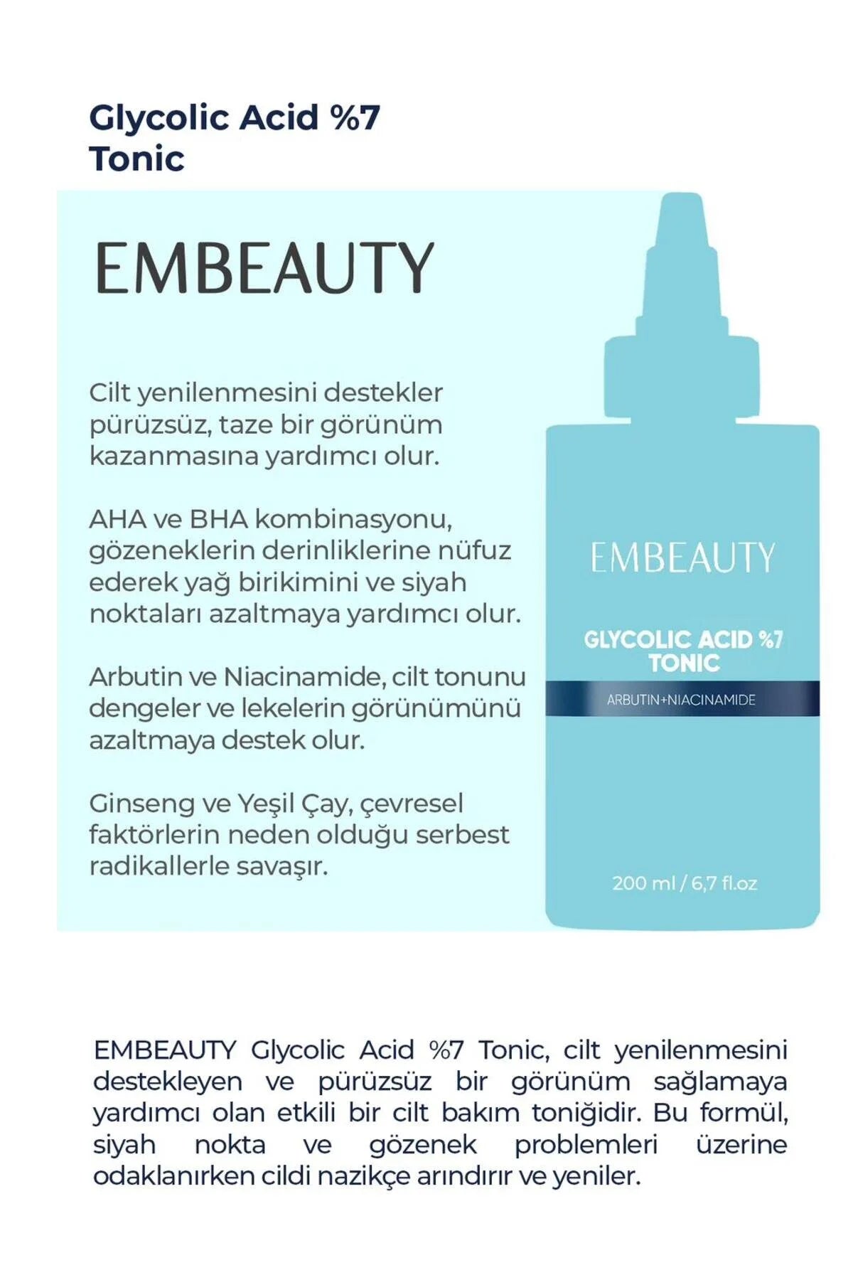 Embeauty Glycolic Acid 7% Tonic 200 ml – AHA BHA Exfoliërende Toner