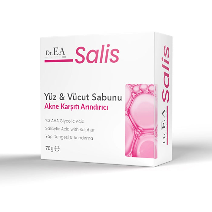 Dr. EA Salis Cleansing Face & Body Soap – Voor Onzuivere Huid – Met 3% AHA Glycolic Acid, Salicylic Acid & Sulphur – 70 g