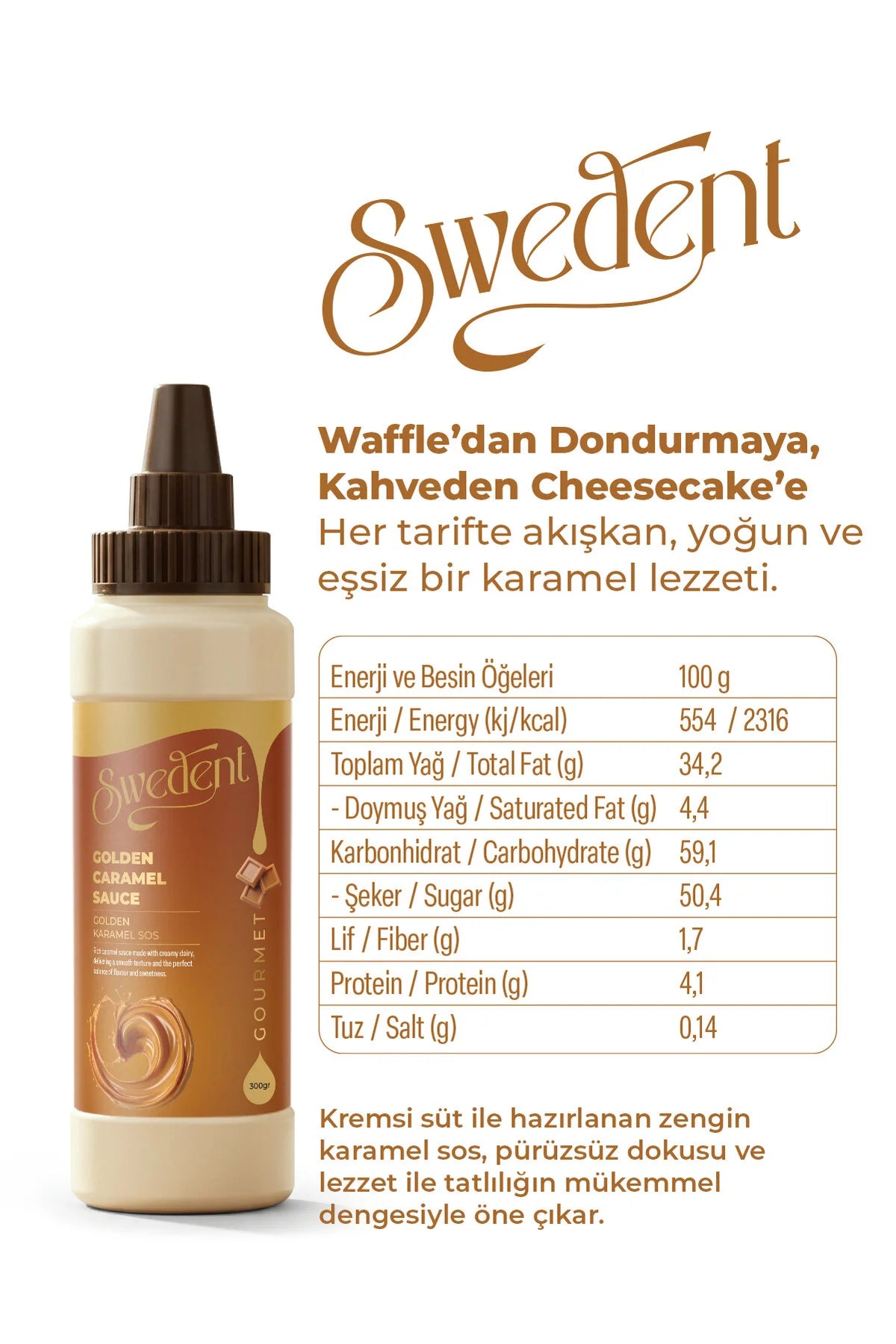 Swedent Golden Caramel Saus – Witte Chocoladesaus met Karamelsmaak – Voor Koffie, Desserts, Pannenkoeken & IJs – 300 g