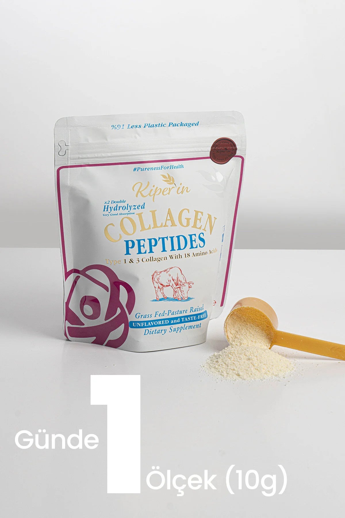 Kiperin Collagen Peptides – Gehydrolyseerd Rundercollageen Type 1 & 3 – 10 g Collageenpeptiden per Portie – Naturel – 300 g