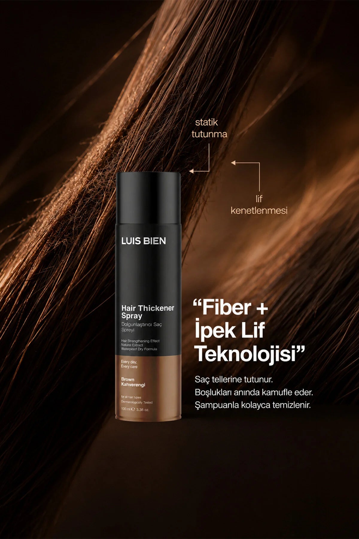 Luis Bien Hair Thickener Spray Brown – Haarverdikkende Spray – Bruin – Met Ginseng Extract & Provitamine B5 – 100 ml