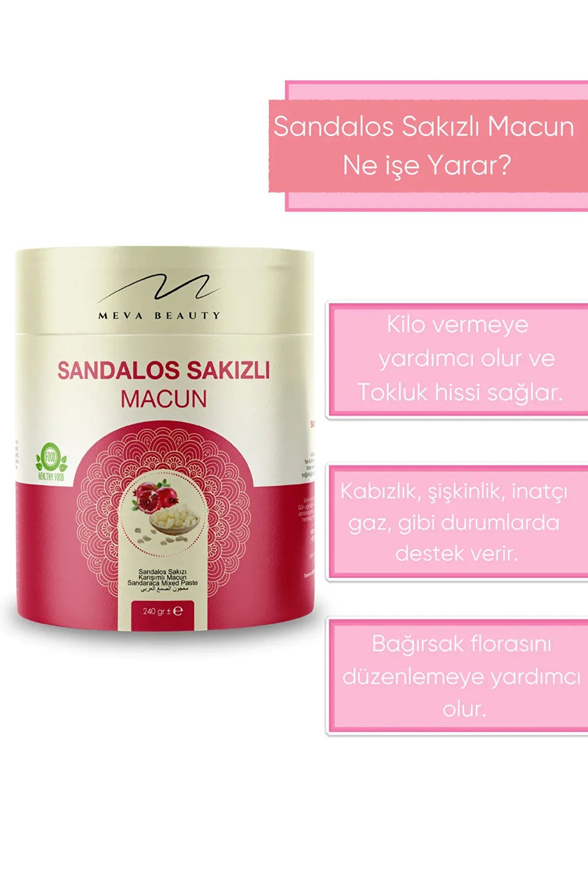 Meva Beauty + Herbal Detox Form Pasta met sandelhoutgom (Sandalos Sakizli Macun) - Pure granaatappelsiroop - Helpt oedeem te elimineren en ondersteunt gewichtsverlies - 240 gr