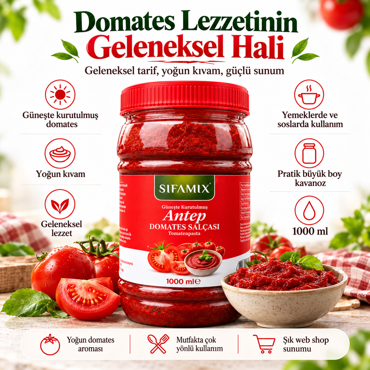 Şifamix Tomatenpasta – Traditionele Tomatenpuree met Zout – Voor Sauzen, Soepen & Warme Gerechten