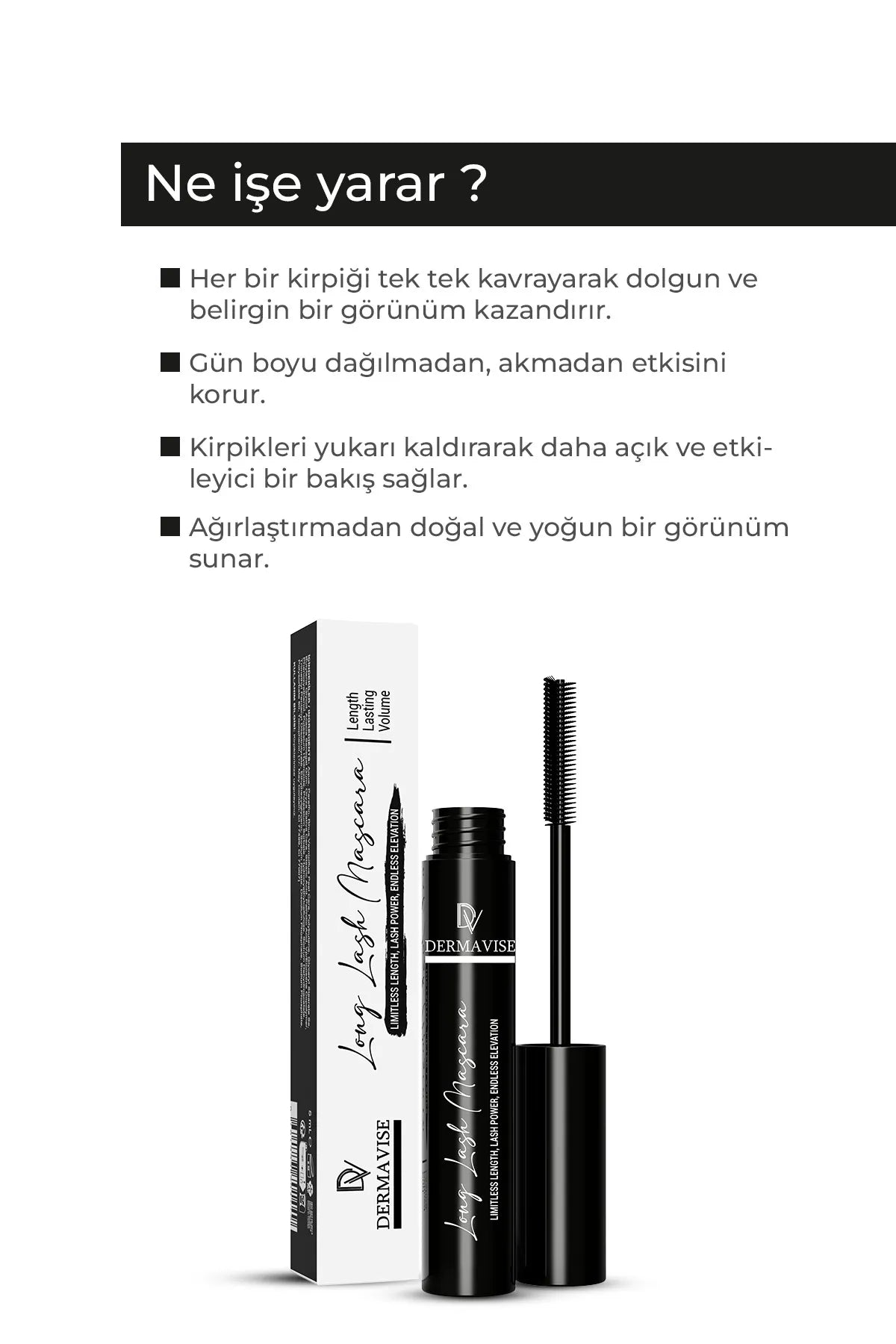 Dermavise Long Lash Mascara Length Lasting Volume - Mascara voor lange wimpers - Groot Volume-Effect - Onbeperkte lengte - Wimperkracht - Eindeloze hoogte - 6,5 ml