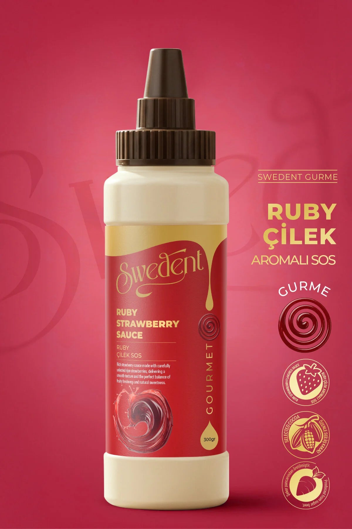 Swedent Ruby Strawberry Saus – Aardbeiensmaak met Witte Chocolade – Voor Desserts, IJs, Pannenkoeken, Wafels & Dranken – 300 g
