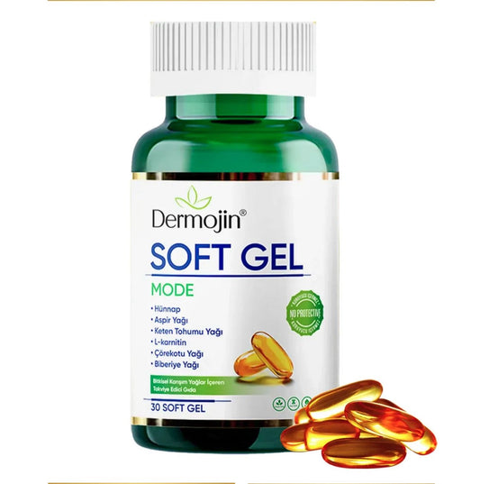 Dermojin Soft Gel - Jujube-extract 30 Zachte gel Capsule - Saffloerolie - Lijnzaadolie - L-Carnitine - Zwarte komijnolie - Rozemarijn olie - Bevat gemengde Kruidenoliën