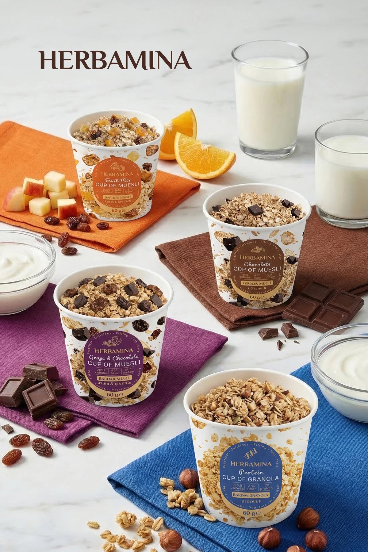 Herbamina Cup of Muesli Mix Pack 4x60g (4 Smaken)