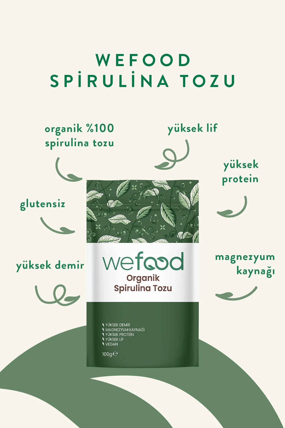 Wefood Spirulina Poeder – 100% Spirulina – Vegan – Eiwitrijk & Vezelrijk – 100 g