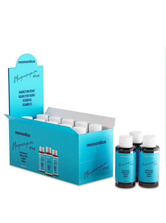 Momordica Magnesium Shot Citraat-Tauraat-Vitamine B6+D3 - 10 stuks - Ondersteunt de magnesiumbalans in lichaam - Spiergezondheid & Energieproductie bijdragen - Omgaan met stress - Slaapkwaliteit - Ondersteuning van zenuwstelsel - Uitstekende smaak