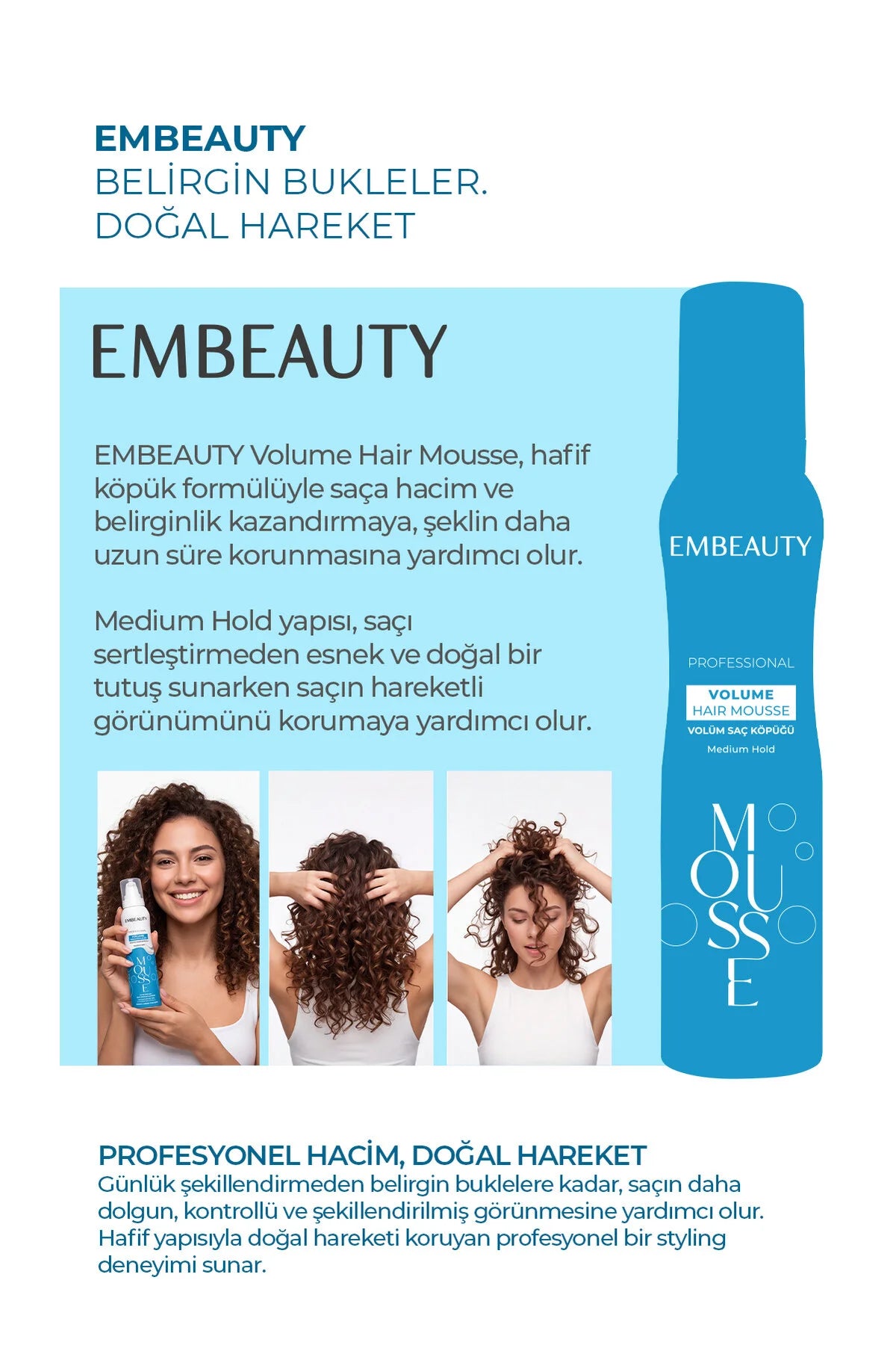 Embeauty Professional Volume Hair Mousse – Medium Hold – Volume & Flexibele Fixatie – Voor Krullen en Alle Haartypes – 200 ml