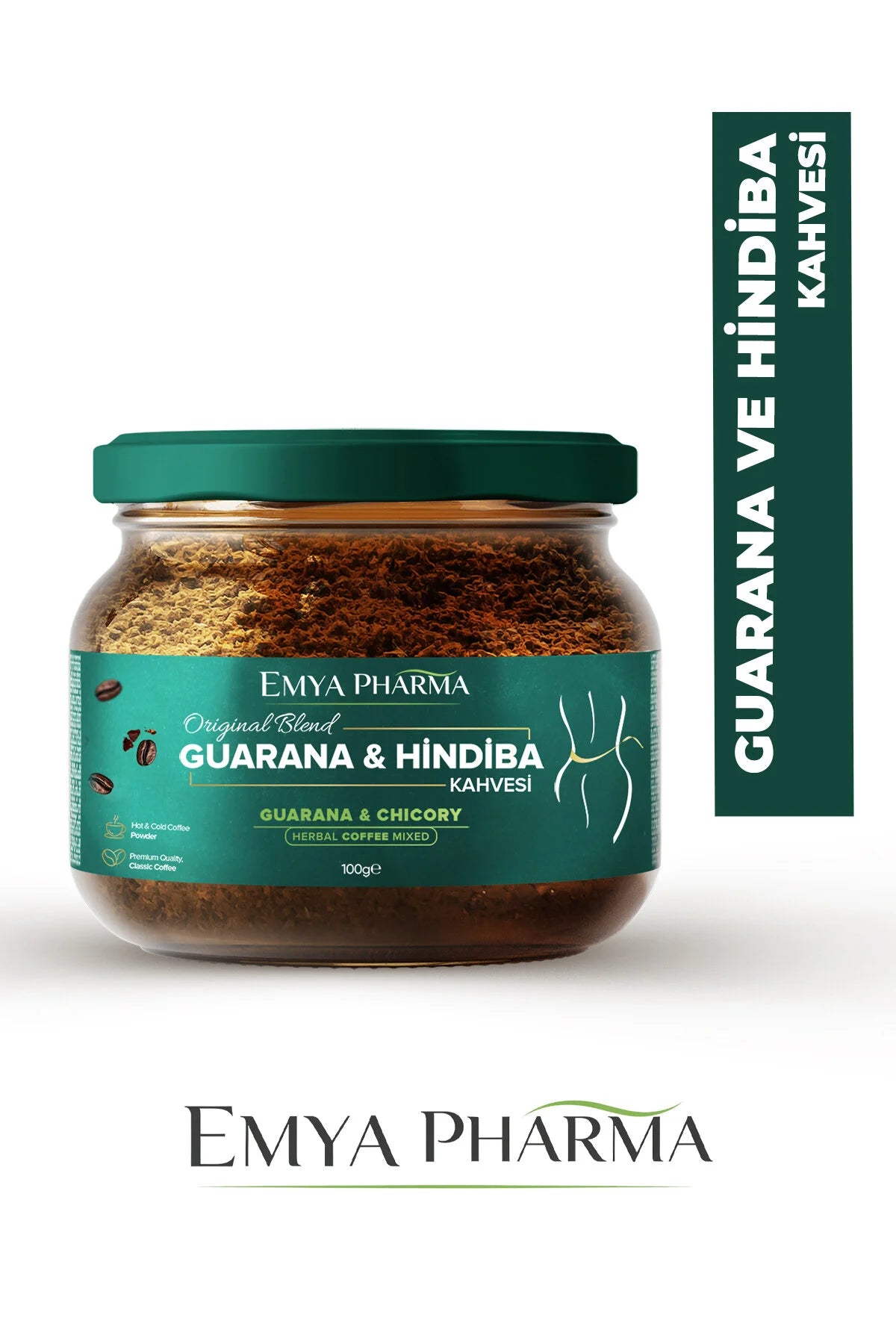 Emya Pharma Guarana & Hindiba Kahvesi – Cichoreikoffie met Guarana, Inuline & Groene Thee Extract – Instant Kruidenkoffie – 100 g