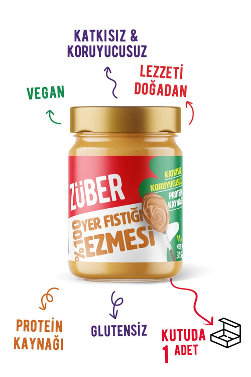 Züber 100% Pindakaas – 100% Pinda's – Zonder Toevoegingen – Vegan – Glutenvrij – Eiwitbron – 315 g