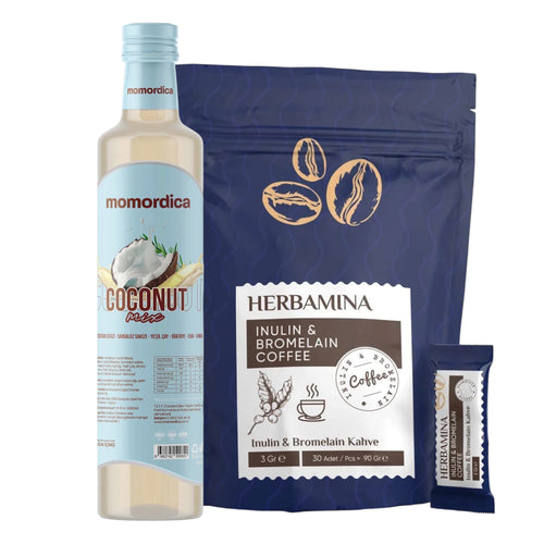 Herbamina Koffie met Inuline & Bromelaïne - 30 Sachets (90 g) + Momordica Coconut Mix 1 fles van 250 ml
