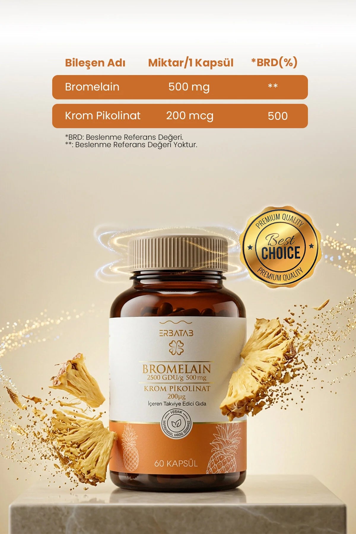 Erbatab Bromelain 500 mg + Chromium 200 mcg Vegan Capsules