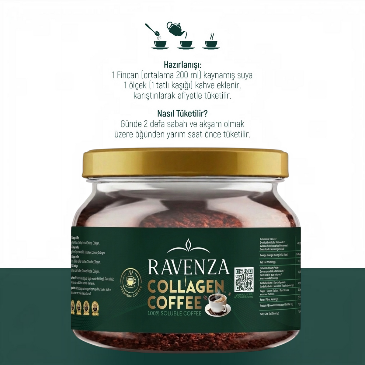 Ravenza Collageen Koffie – Oplosbare Koffie met Chicorei & Collageen – Instant Collagen Coffee – 150 g