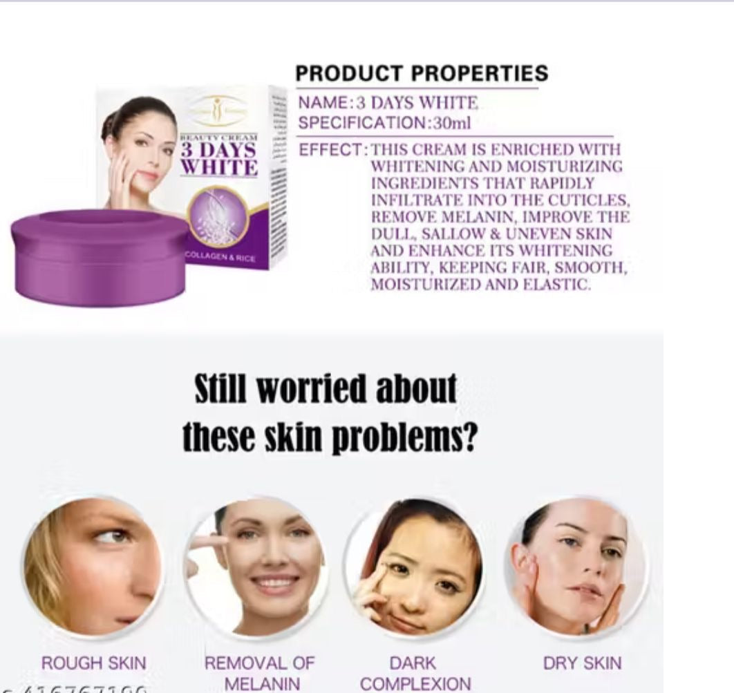 Aichun Beauty Cream 3 days White Collagen & Rice - Gezichtscrème met Rijst en Collageen Beauty Cream 3 Days White met Whitening effect tegen Anti-veroudering Anti-rimpel - Verjongend - Hydraterend Whitening - Alle huidtypen - 30 ml