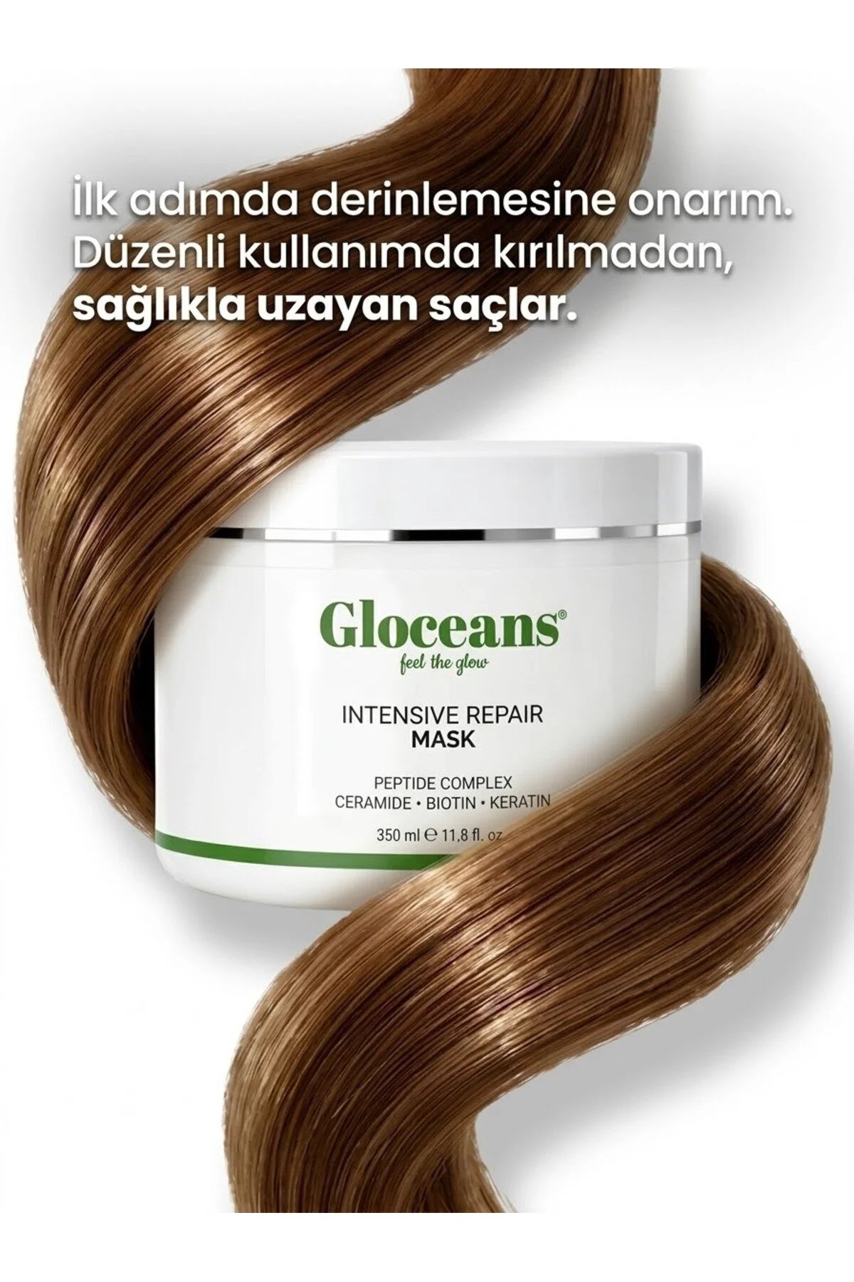 Gloceans Intensive Repair Mask – Herstellend Haarmasker met Peptide Complex, Ceramide, Biotine & Keratine – Voor Beschadigd en Droog Haar – 350 ml