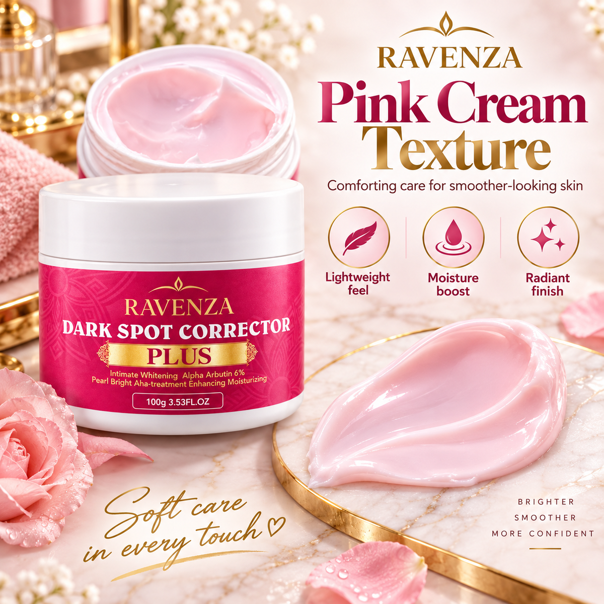 Ravenza Dark Spot Corrector Plus – Gezichtscrème met Alpha Arbutin 6%, Kojic Acid, Niacinamide, Glutathione & Hyaluronzuur – 100 g