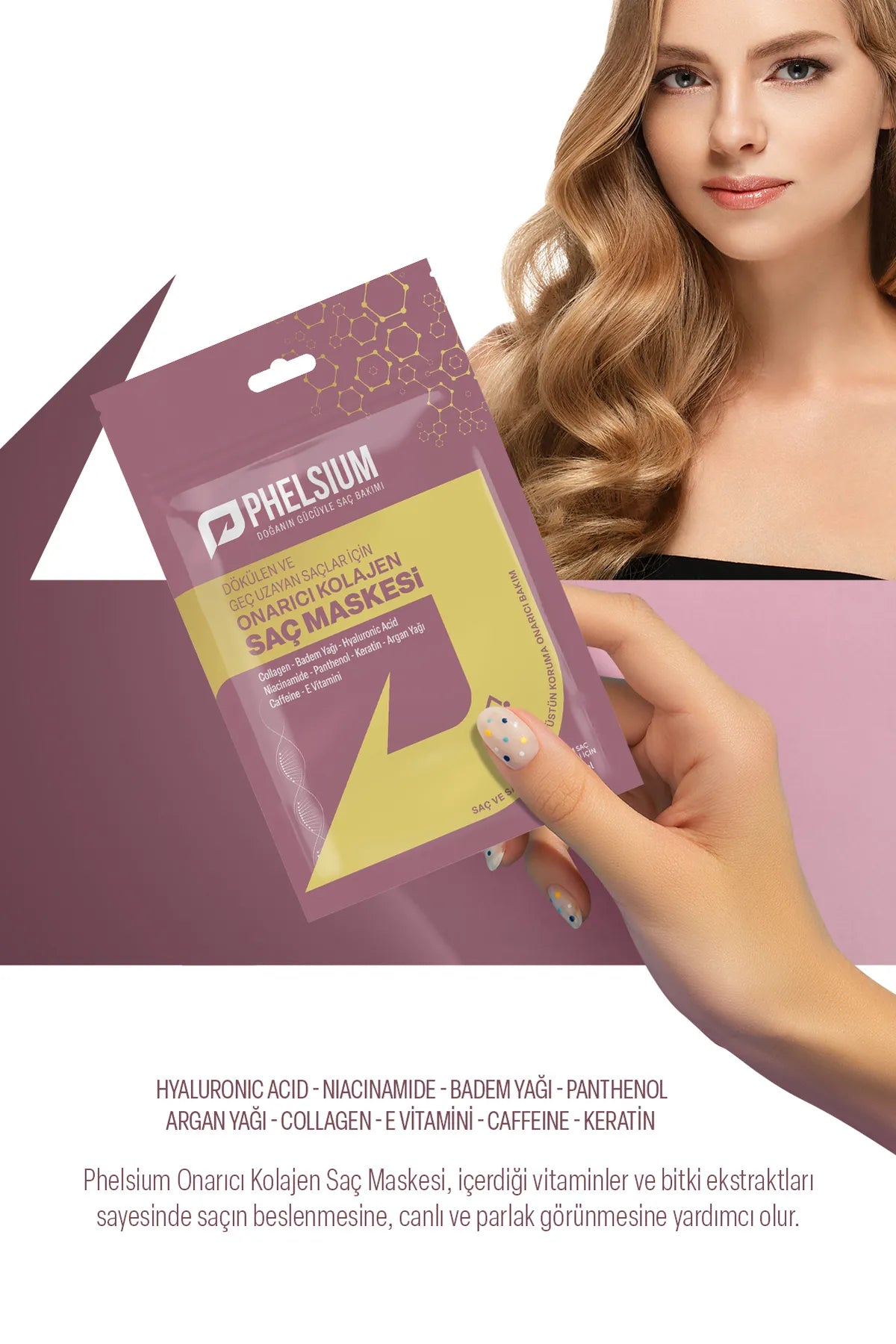 Phelsium 9-Actieve inhoud - Voedend en herstellend collageen Haarmasker voor haaruitval - Helpt haar sneller te laten groeien - Collageen - Amandelolie - Hyaluronzuur - Niacinamide - Panthenol - Keratine - Arganolie - Cafeïne - Vitamine E - 30 ml