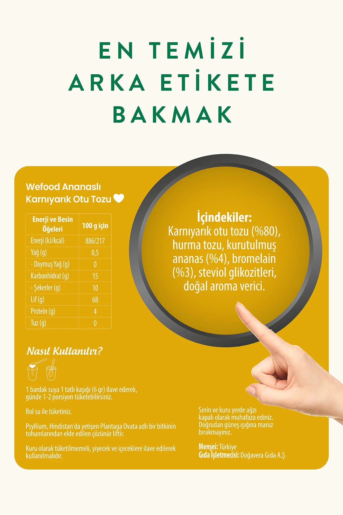 Wefood Psyllium Husk Ananas – Karnıyarık Otu Poeder met Bromelaïne – Vezelrijk – Glutenvrij – 90 g