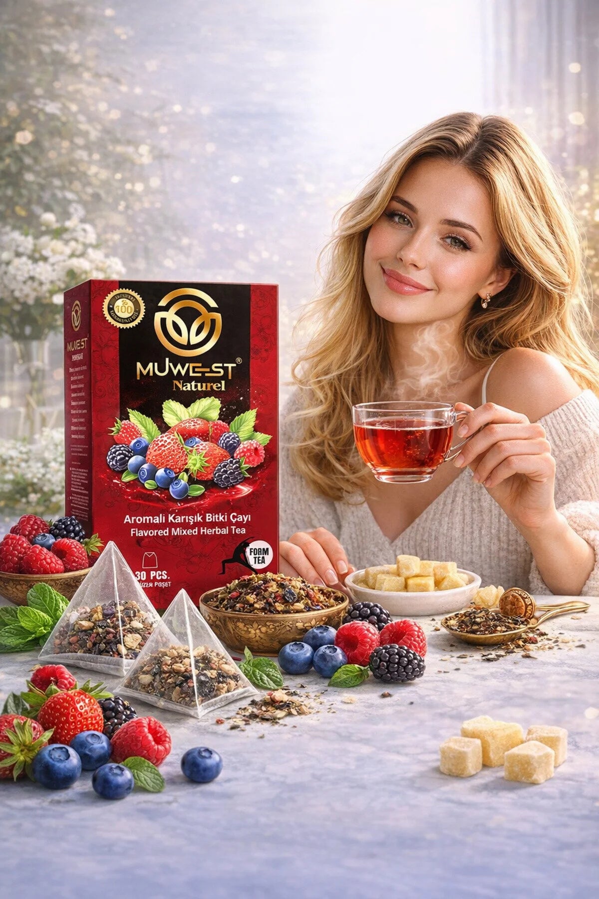 Muwest Naturel Form Tea Bosvruchten Smaak | Aromatische Gemengde Kruidenthee 30 Theezakjes