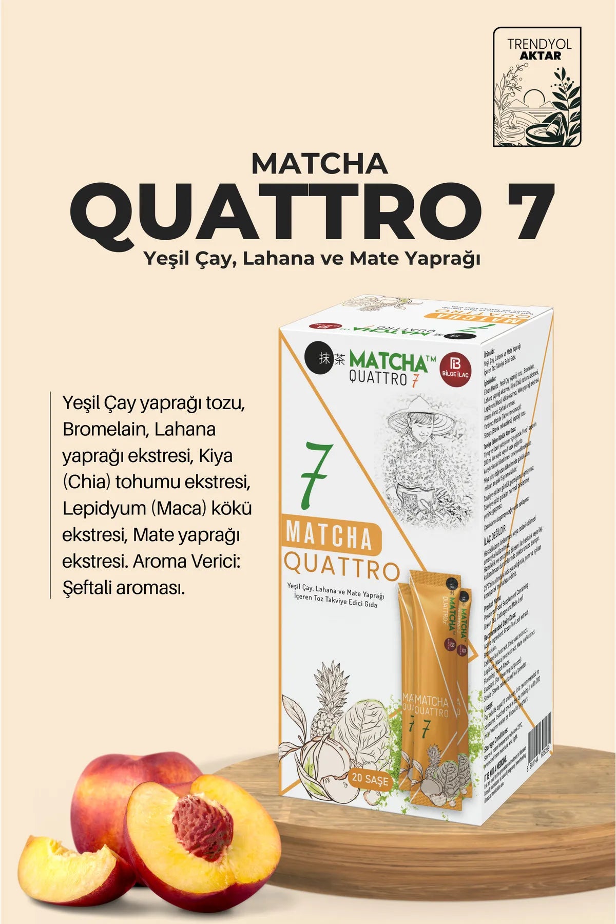 Matcha Premium Japanse Detox - Matcha Quattro 7 Perziksmaak Detox Brander Thee met Matcha - Boerenkool en Matebladeren 20 stuks