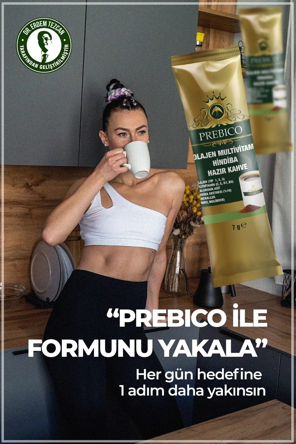 Prebico Coffee - Collageen & Multivitamine Chicoreikoffie (Hindiba) met Hyaluronzuur - Prebiotische Inulinevezels - Vitamine C/E/B7/D3 - Zink & Molybdeen (Mineralen) - Suikervrij & Glutenvrij - 30 Sachets (210 g)