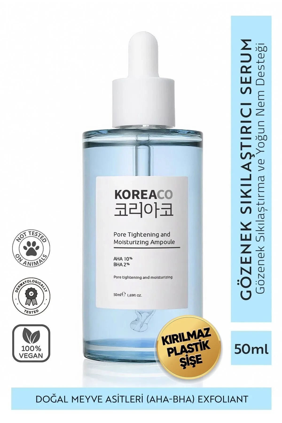 Koreaco - Pore Tightening And Moisturizing Ampoule | AHA & BHA Revitaliserende & Poriënverstrakking & Hydratatie | VEGAN | 50 (ml.) |
