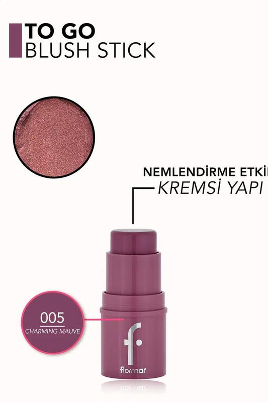 Flormar - To Go Blusher Stick - Moisturizing & Shining Creamy Stick Blush - Hydraterende & Glanzende Romige Stick Blush - 005 Charming Mauve