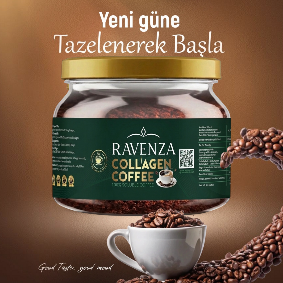 Ravenza Collageen Koffie – Oplosbare Koffie met Chicorei & Collageen – Instant Collagen Coffee – 150 g