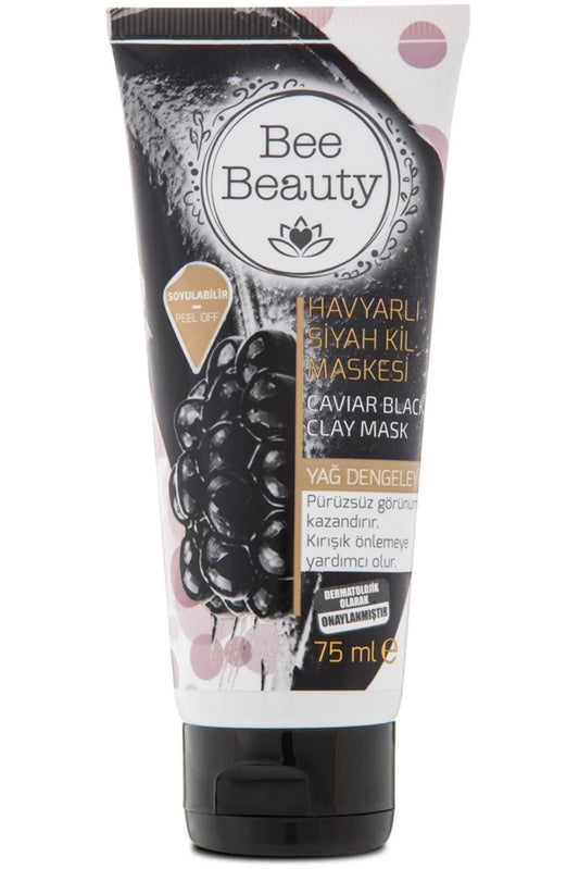 Bee Beauty Caviar Black Clay Mask - Zwarte Klei Masker - Geeft een glad uiterlijk - Helpt rimpels voorkomen - Mee-eters verwijderen - Dermatologisch getest - 75 ml
