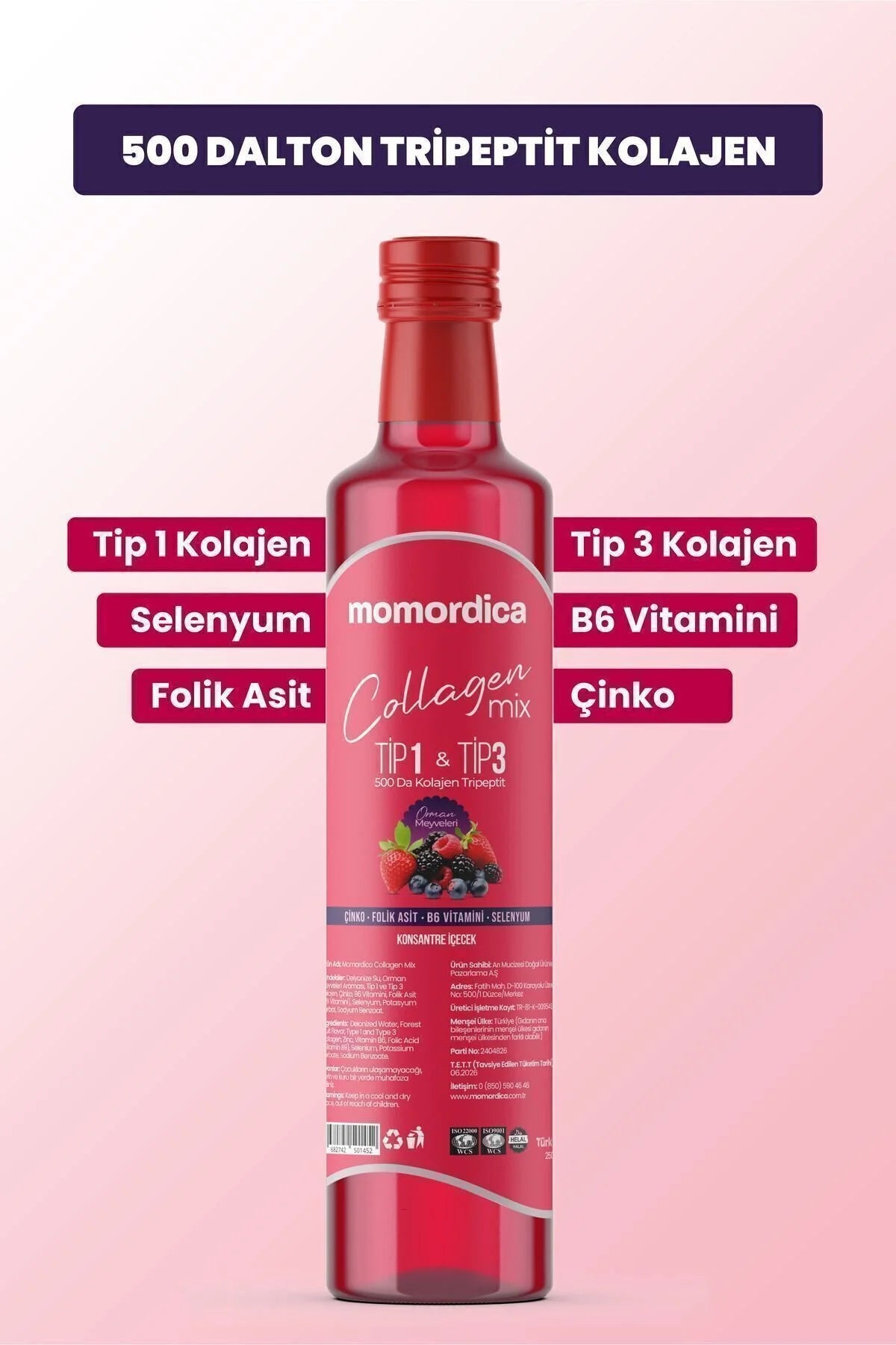 Momordica Collagen Mix Type 1 & 3 Bosvruchtenaroma met Vitaminen en Mineralen - 250 ml