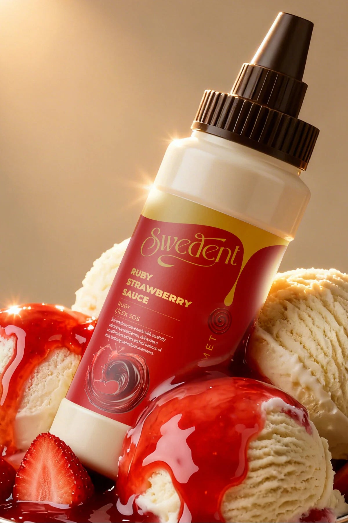 Swedent Ruby Strawberry Saus – Aardbeiensmaak met Witte Chocolade – Voor Desserts, IJs, Pannenkoeken, Wafels & Dranken – 300 g