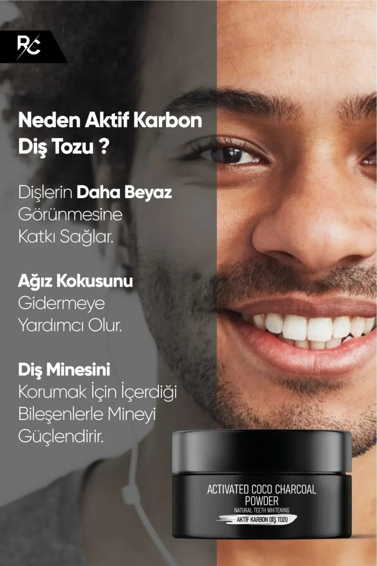RC Cosmetics Activated Charcoal Whitening Tandpoeder 1 stuks - Tanden bleken - Tooth Powder - 1x40gr - Zwarte bleek poeder