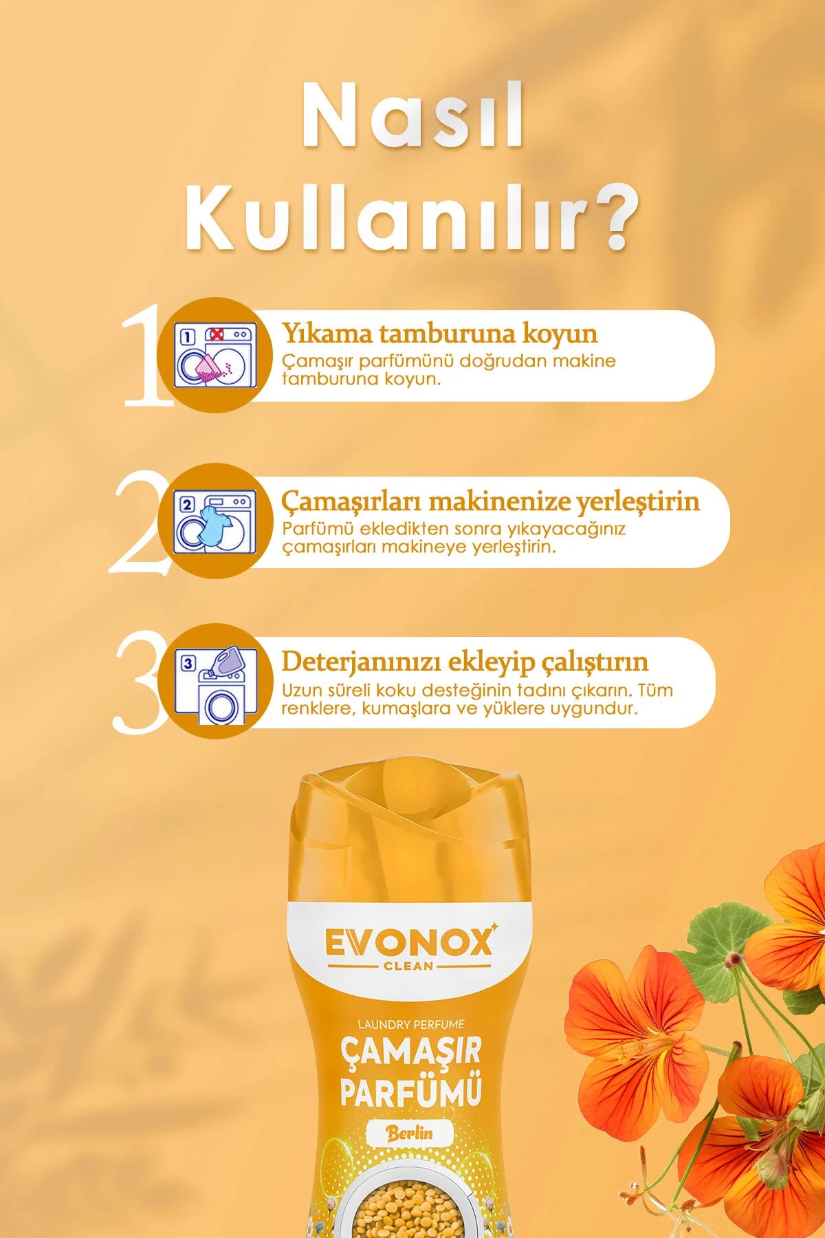 EVONOX Clean Berlin Çamaşır Parfümü 210 gr – Ferah Çiçek Kokulu In-Wash Scent Booster