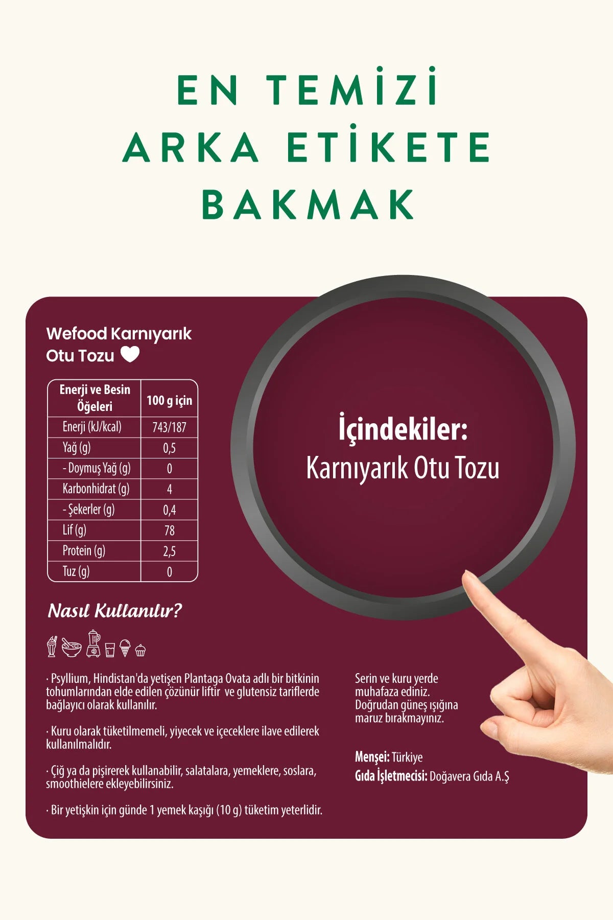 Wefood Psyllium Husk Karnıyarık Otu Tozu 200g - Hoog Vezelgehalte - Glutenvrij & Vegan - Oplosbare Vezels