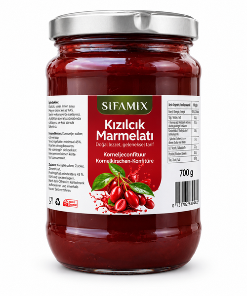 Şifamix Kornoeljeconfituur – Kızılcık Marmelatı – Met Kornoeljekersen & Suiker – Glutenvrij – Zonder Conserveermiddelen en Kleurstoffen – 700 g
