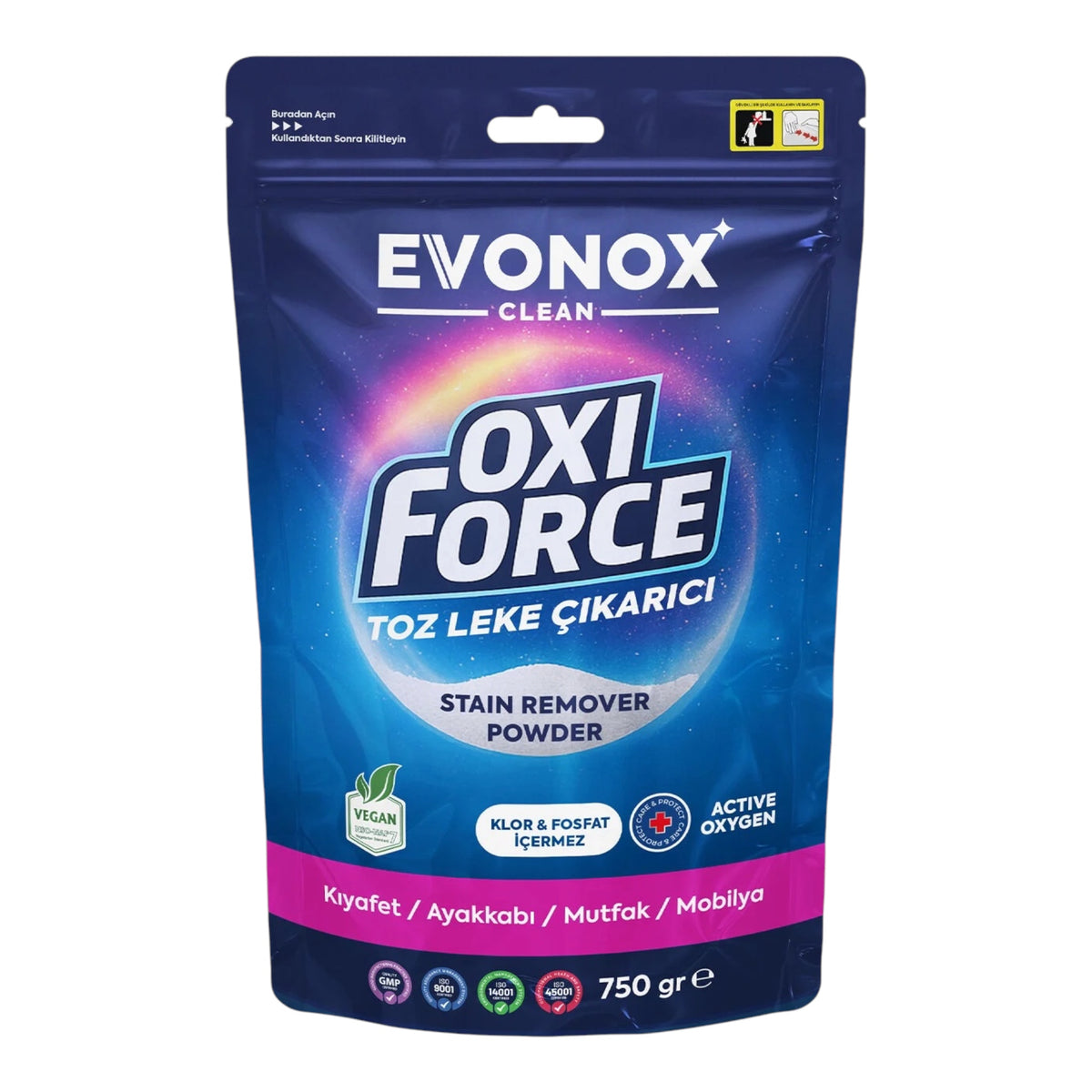 Evonox Clean Oxi Force Vlekverwijderaar Poeder – Zuurstofbleekmiddel – Chloor- & Fosfaatvrij – Voor Wasgoed, Tapijt, Schoenen & Oppervlakken – 750 g