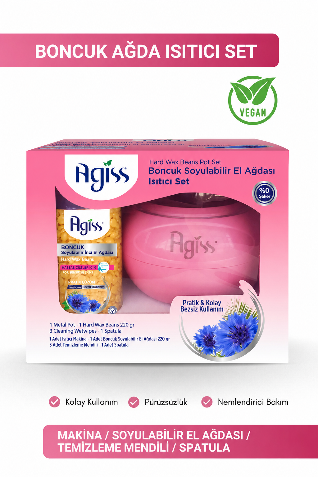 Agiss Hard Wax Beans Pot Set – Ontharingsset met Waxverwarmer + 220 g Harde Waxkorrels