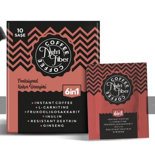 Nutrifiber® Coffee 6 in 1 Detox Koffie - Instant Koffie met Vezels / Inuline / L-Carnitine & Ginseng - Probiotische Effect - 10 Sachets - Warm & Koud te Bereiden